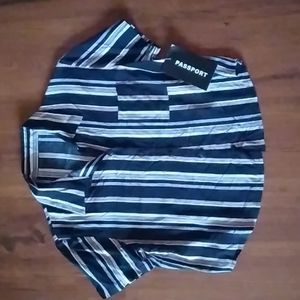 SALE $ 90s Style Passport Striped Cropped Shirt M